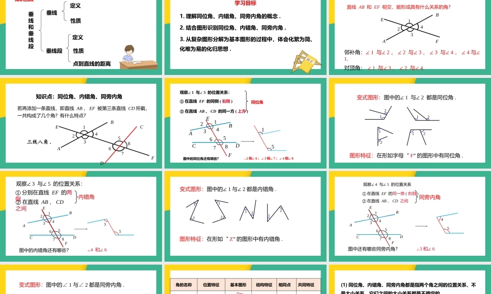 2021人教版数学七年级下册《相交线与平行线-同位角、内错角、同旁内角》PPT课件（带内容）.pptx