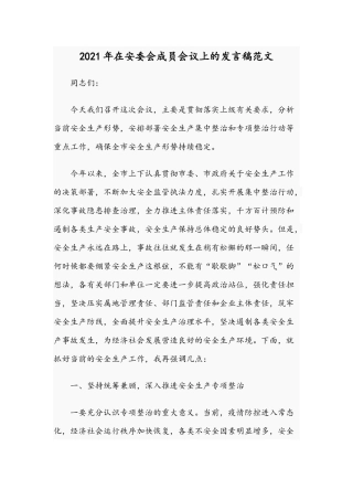 2021年在安委会成员会议上的发言稿范文.docx