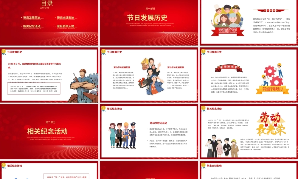 红色系五一国际劳动节介绍PPT模板.pptx