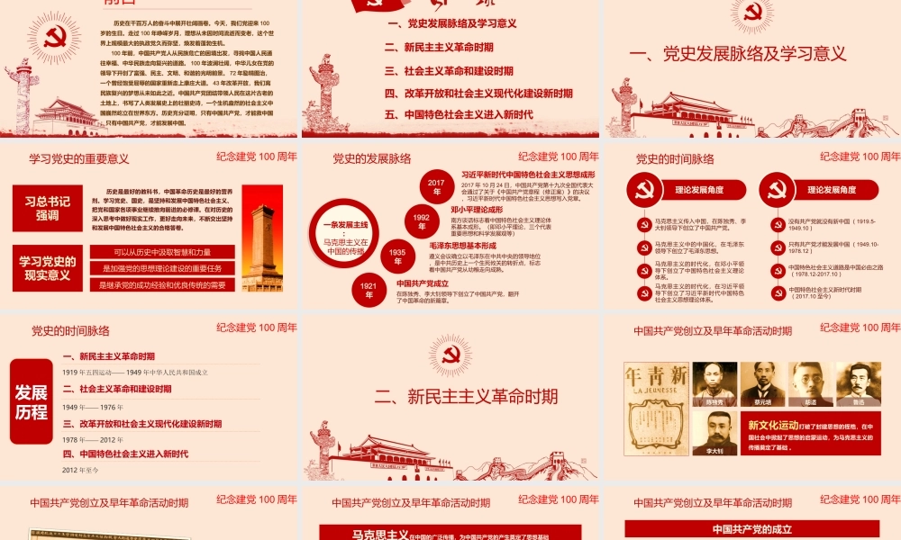 2021党史学习教育PPT模板：百年党史光辉历程.ppt