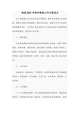 街道2021年秸秆禁烧工作方案范文.docx