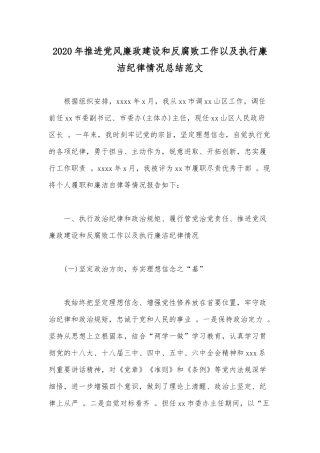 （工作参考2020年推进党风廉政建设和反腐败工作以及执行廉洁纪律情况总结范文.docx