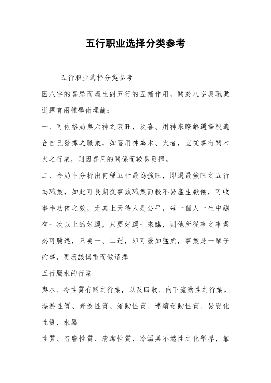 2021五行职业选择分类参考.docx_第1页