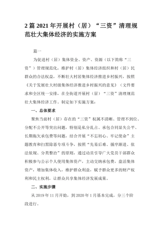 2篇2021年开展村（居）“三资”清理规范壮大集体经济的实施方案.docx
