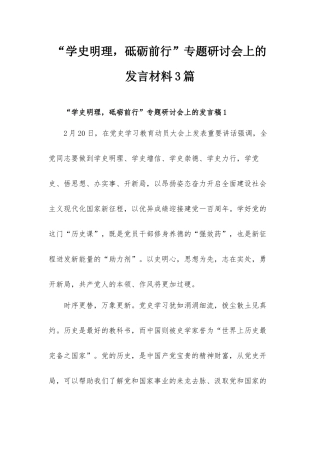 “学史明理砥砺前行”专题研讨会上的发言材料3篇.docx