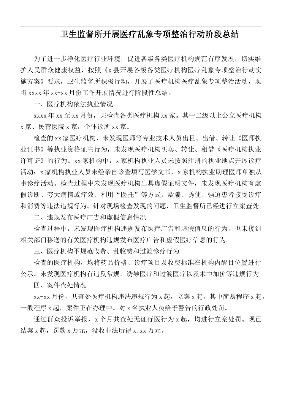 卫生监督所开展医疗乱象专项整治行动阶段总结.docx_第1页