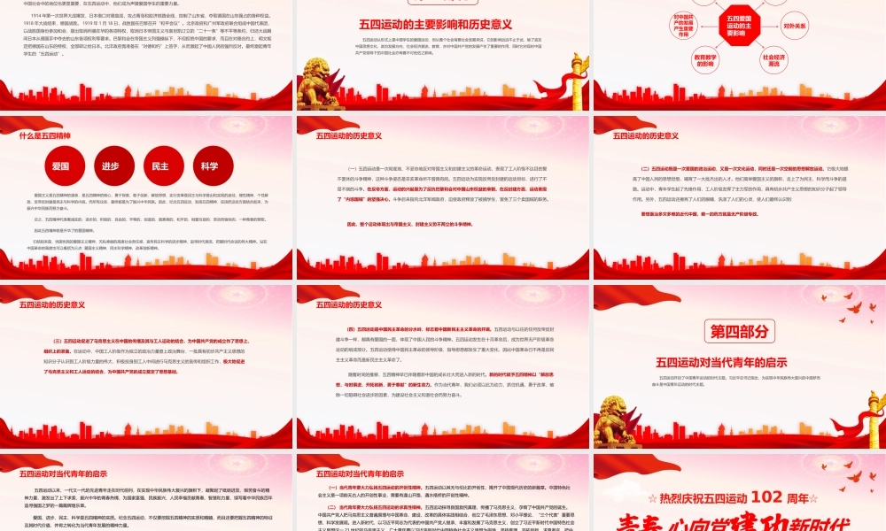 热烈庆祝五四运动102周年爱国主义运动主题学习PPT课件（带内容）.pptx
