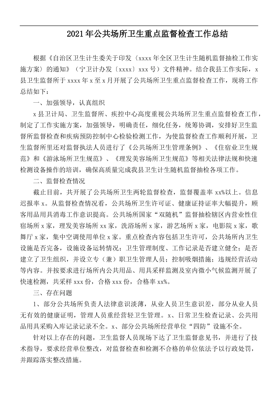 2021年公共场所卫生重点监督检查工作总结.docx_第1页