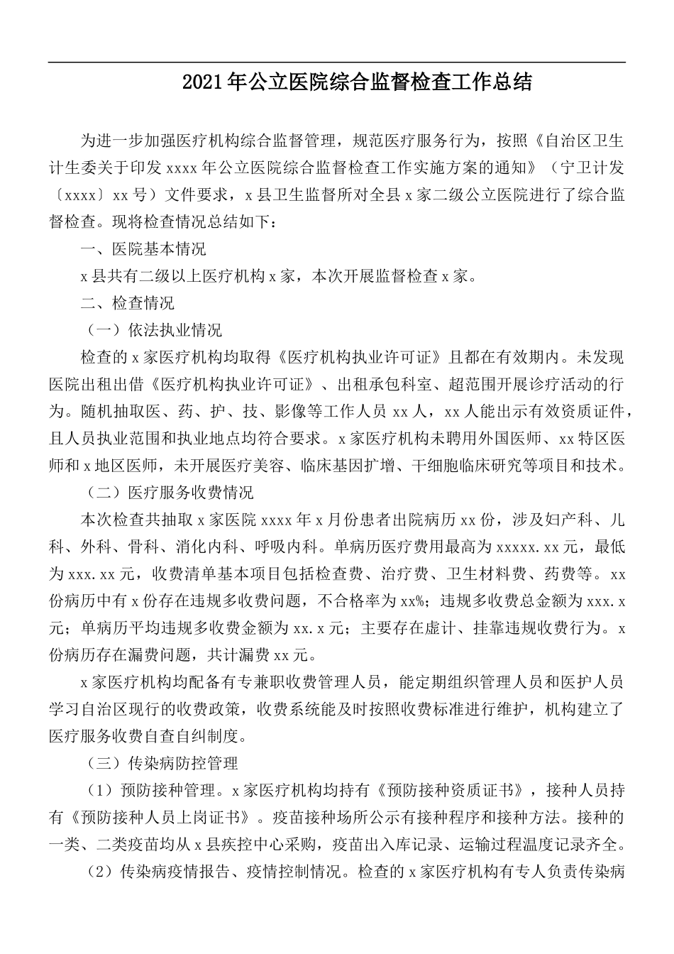 2021年公立医院综合监督检查工作总结.docx_第1页