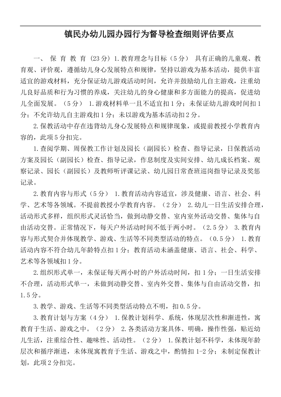 镇民办幼儿园办园行为督导检查细则评估要点.docx_第1页