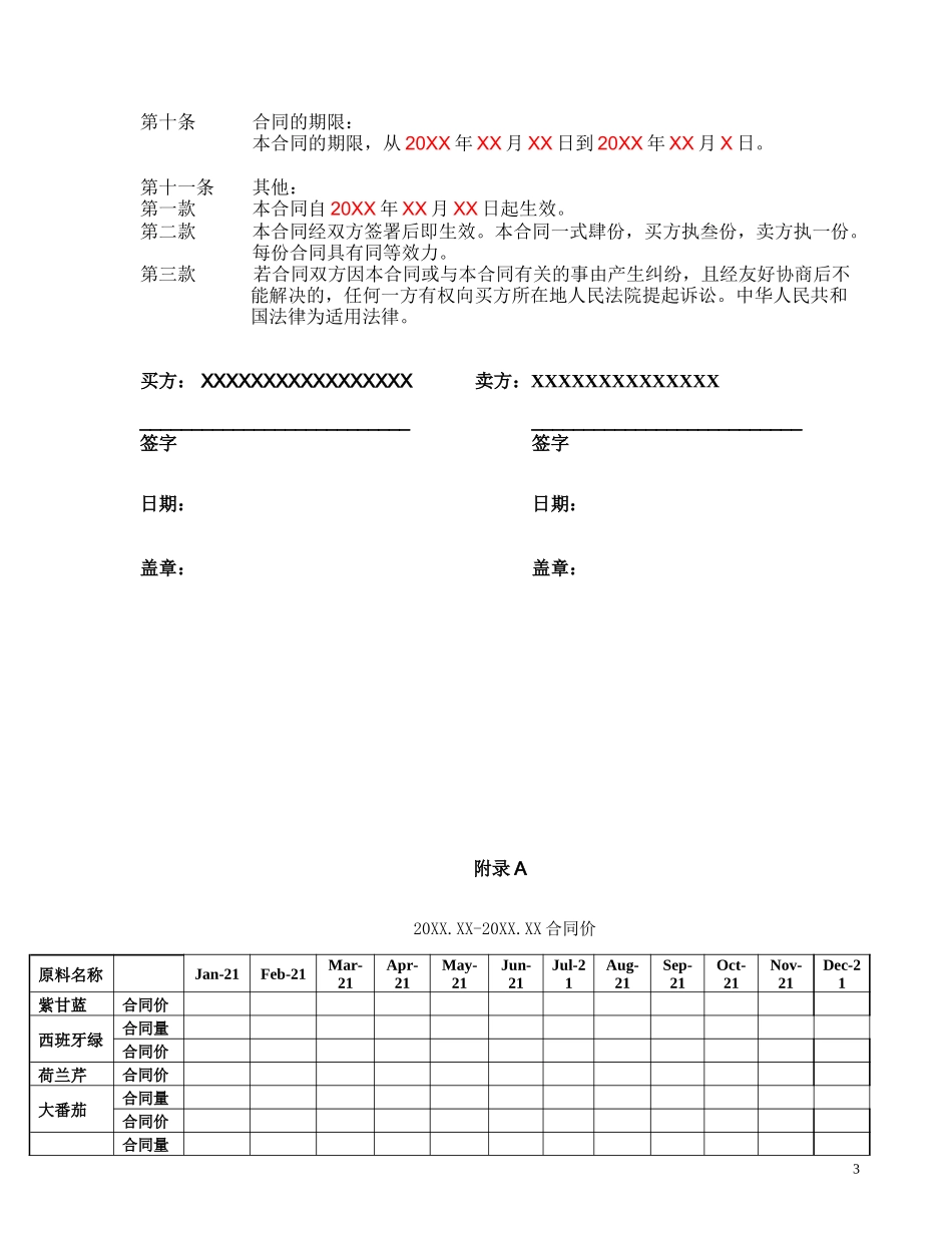 新鲜蔬菜水果原料买卖合同（附带原料验收标准）.doc_第3页