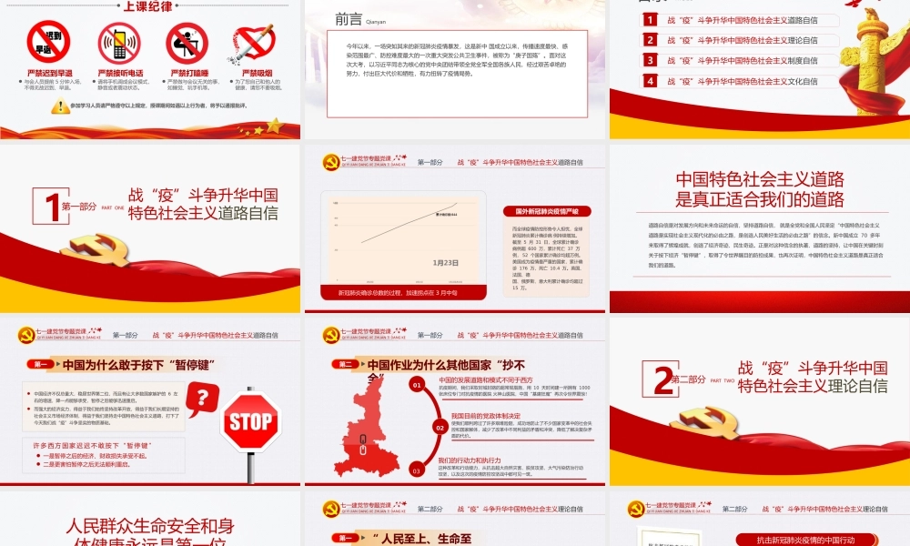 七一党课在中外战疫对比中升华四个自信PPT模版下载.pptx