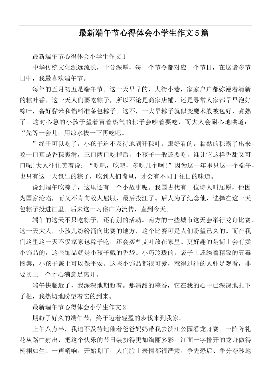最新端午节心得体会小学生作文5篇.docx_第1页