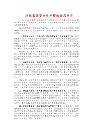 应急系统安全生产整治表态发言.docx