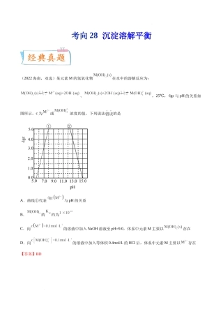 考向28 沉淀溶解平衡- 高考化学一轮复习考点微专题（新高考地区专用）.docx