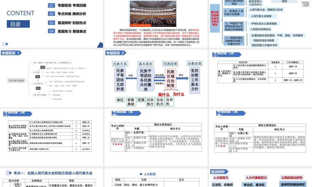 解密12 人大制度、民族自治制度与宗教（精品课件）-【高频考点解密】 高考政治二轮复习讲义+分层训练（浙江专用）.pptx
