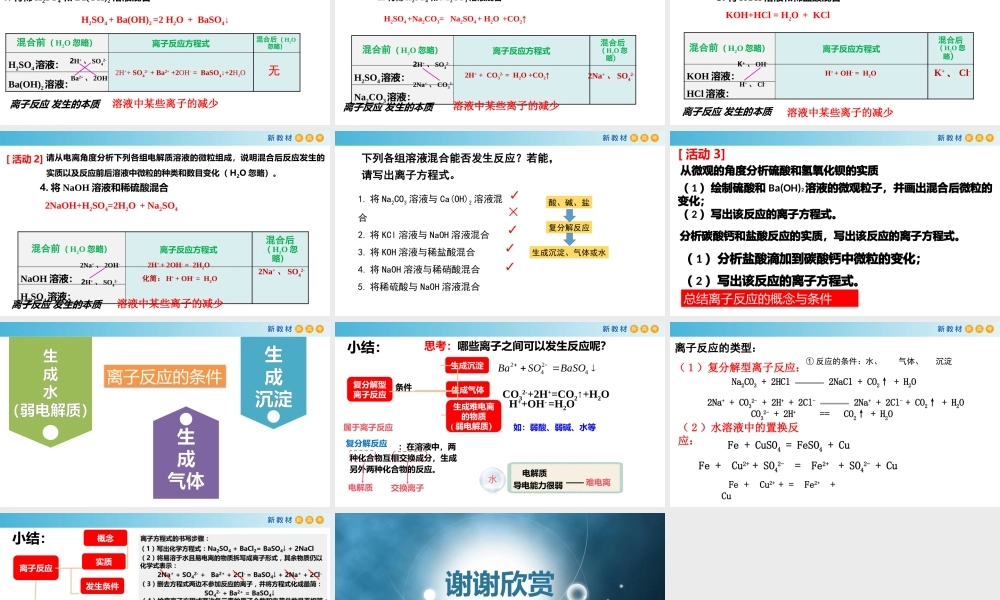 1.2.3 离子反应的实质、类型和条件（教学课件）- 高一化学同步教学课堂（人教版2019必修第一册）.pptx