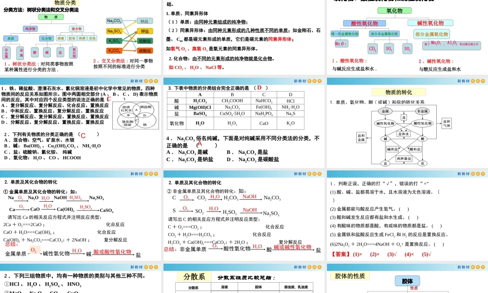 第一章 物质及其变化（复习课件）- 高一化学同步教学课堂（人教版2019必修第一册）.pptx