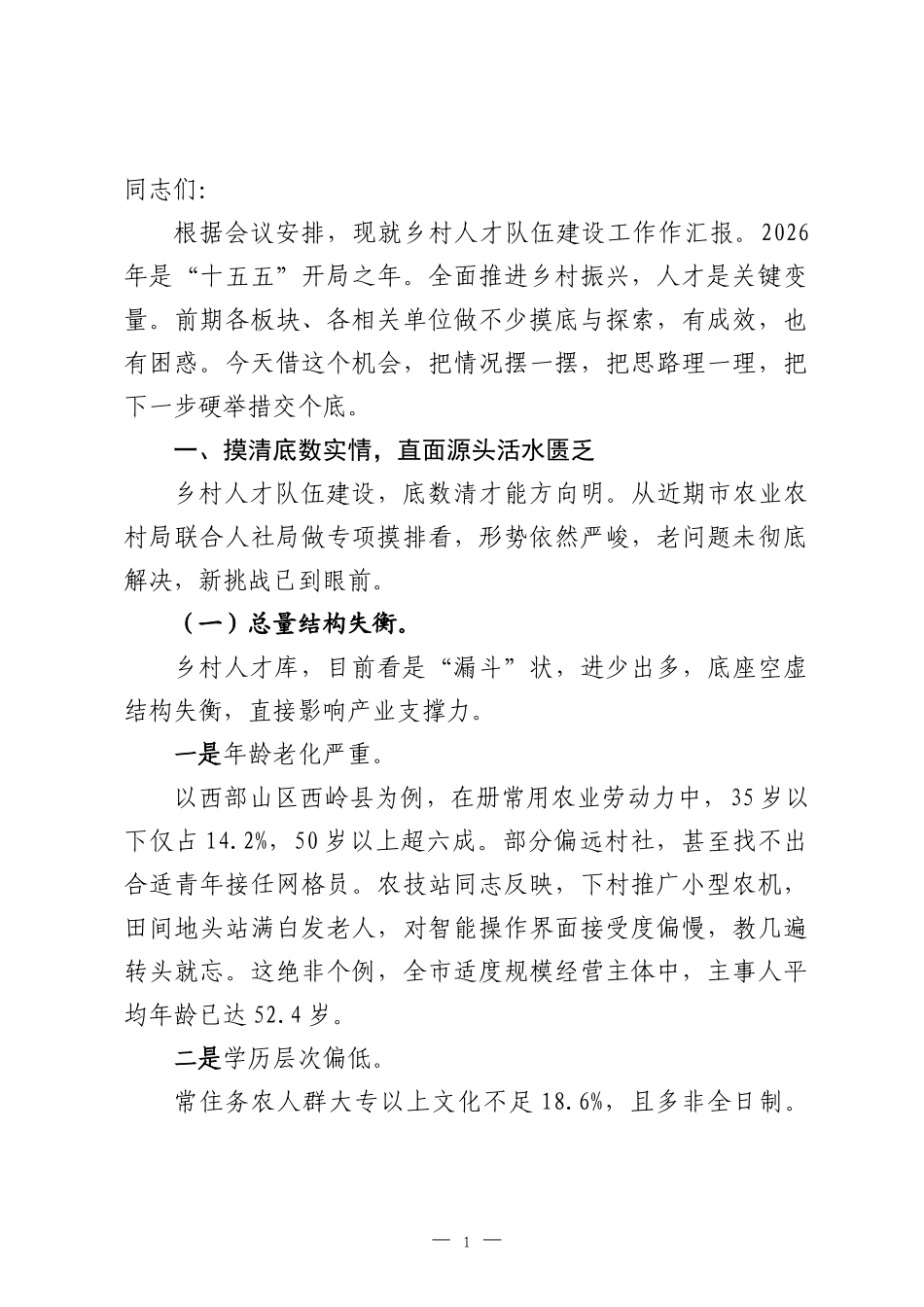 在2026年全市乡村人才队伍建设工作推进会上的汇报发言.docx_第1页