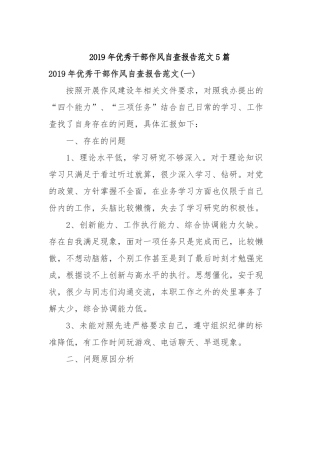 2019年优秀干部作风自查报告范文5篇.docx