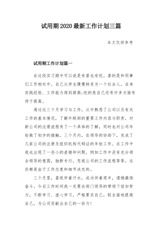 试用期2020最新工作计划三篇.docx