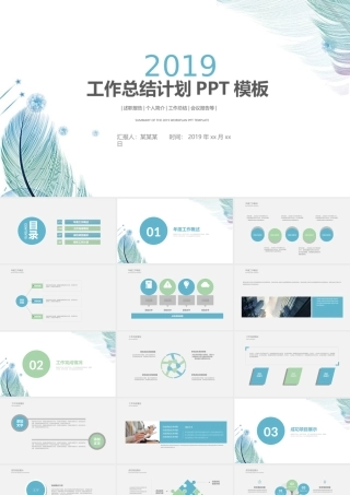 淡雅唯美羽毛背景的工作总结PPT模板.ppt