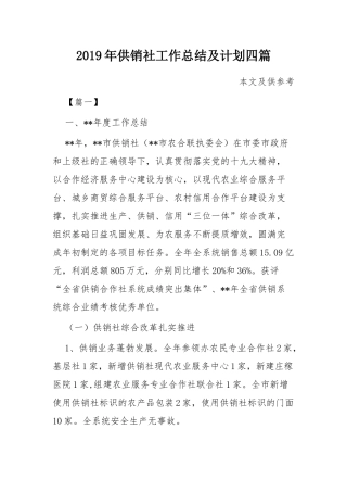 2019年供销社工作总结及计划四篇.docx