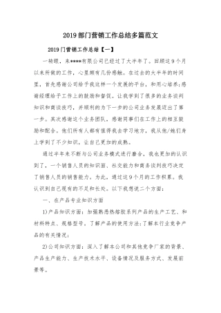 2019部门营销工作总结多篇范文.docx