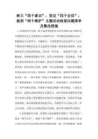 树立“四个意识”坚定“四个自信”做到“两个维护”主题活动检视问题清单及整改措施.docx