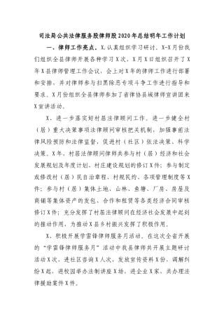 司法局公共法律服务股律师股2020年总结明年工作计划.docx
