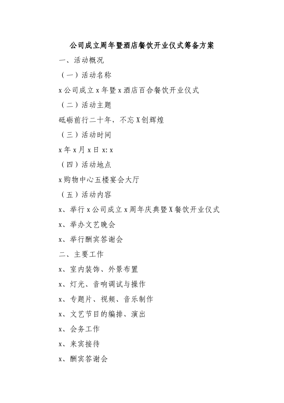 公司成立周年暨酒店餐饮开业仪式筹备方案.docx_第1页