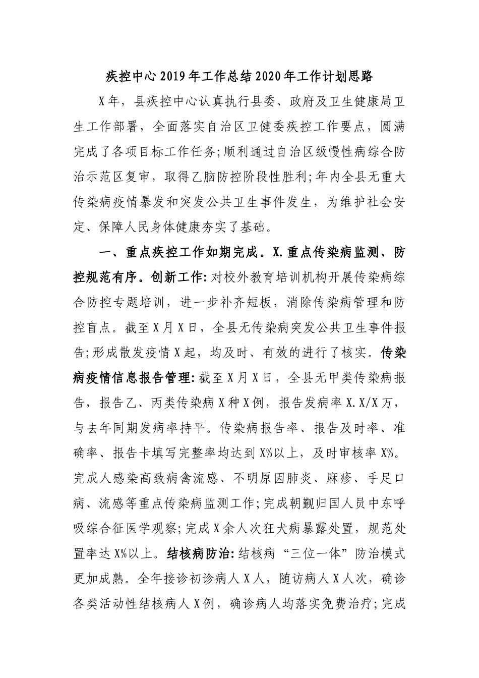疾控中心2019年工作总结2020年工作计划思路.docx_第1页