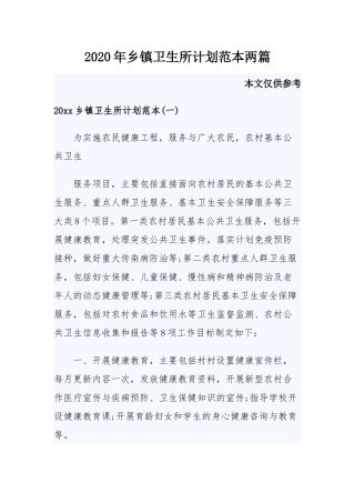 2020年乡镇卫生所计划范本两篇.docx