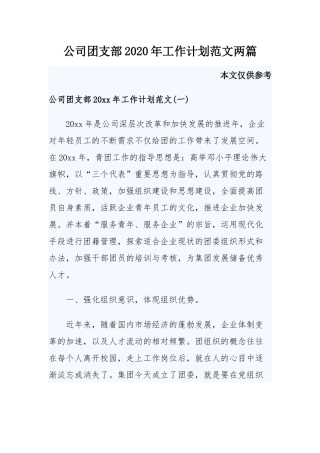 公司团支部2020年工作计划范文两篇.docx