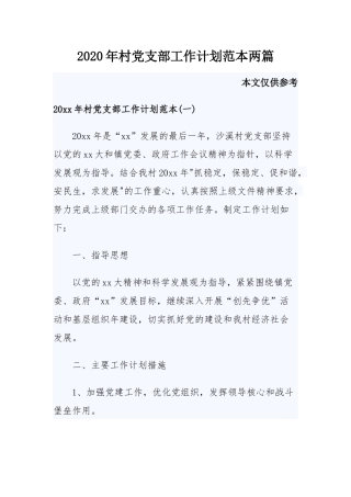 2020年村党支部工作计划范本两篇.docx