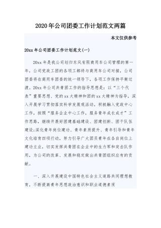 2020年公司团委工作计划范文两篇.docx