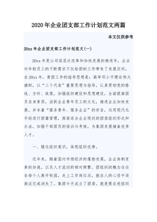 2020年企业团支部工作计划范文两篇.docx
