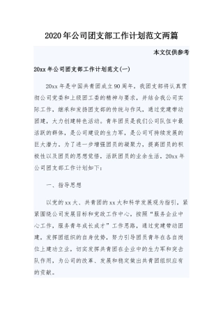 2020年公司团支部工作计划范文两篇.docx
