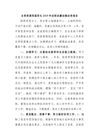 自然资源局副局长2019年述职述廉述德述责报告.docx