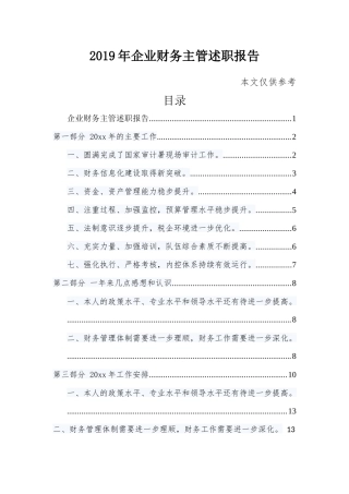 2019年企业财务主管述职报告.docx