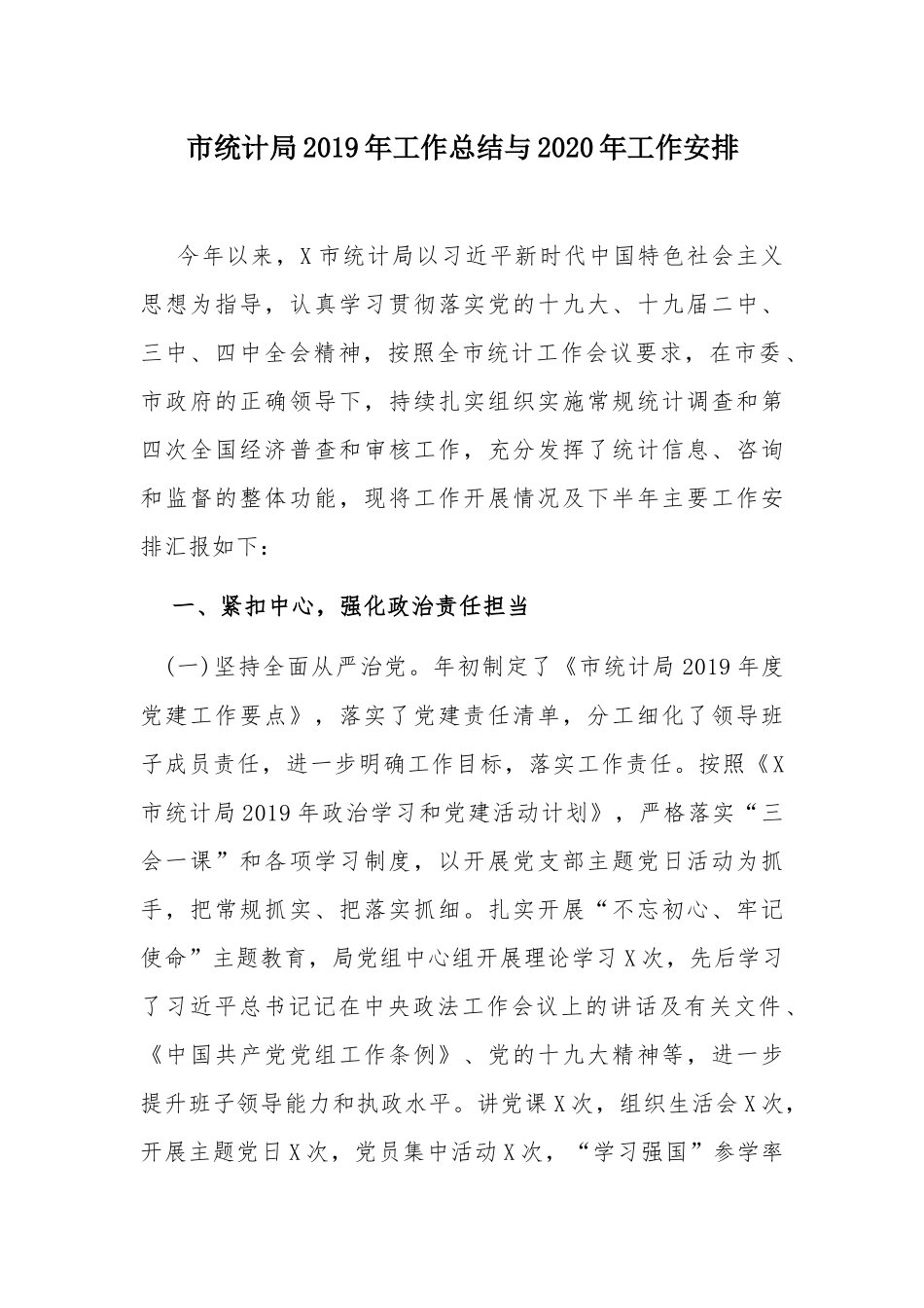 市统计局2019年工作总结与2020年工作安排.docx_第1页