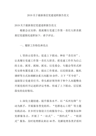 2019关于最新基层党建述职报告范文.docx
