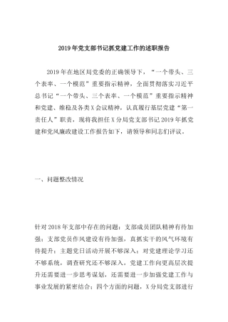 2019年党支部书记抓党建工作的述职报告.docx