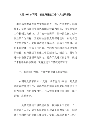 2篇2019水利局、教育局党建工作个人述职报告.docx