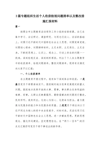 3篇专题组织生活个人收获检视问题清单以及整改措施汇报材料.docx
