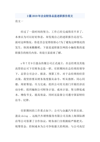 2篇2019年企业财务总监述职报告范文.docx