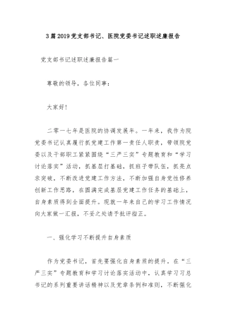 3篇2019党支部书记、医院党委书记述职述廉报告.docx