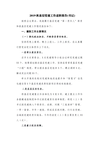 2019抓基层党建工作述职报告(书记).docx