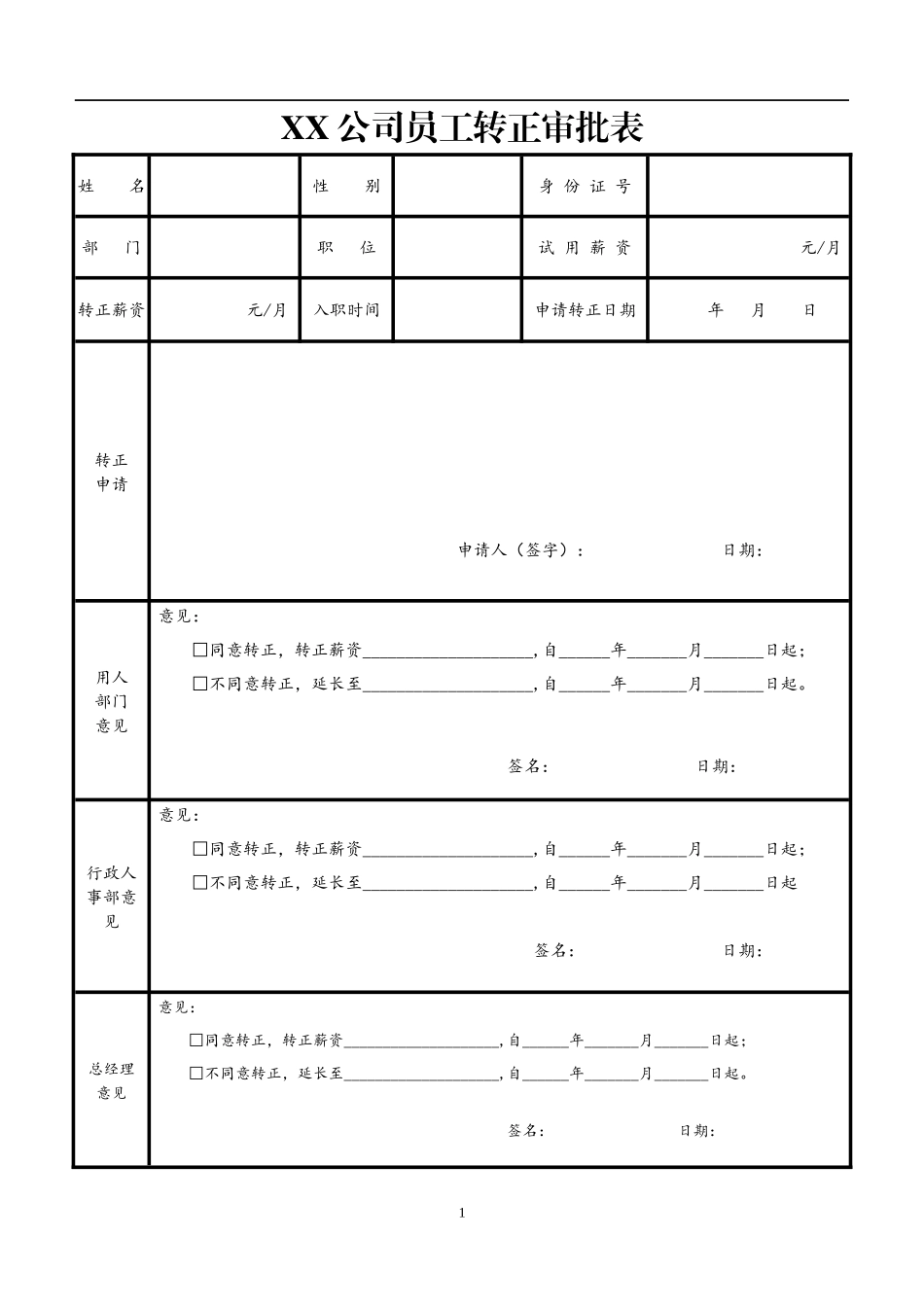 公司员工转正审批表.docx_第1页