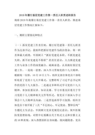 2019年履行基层党建工作第一责任人职责述职报告.docx